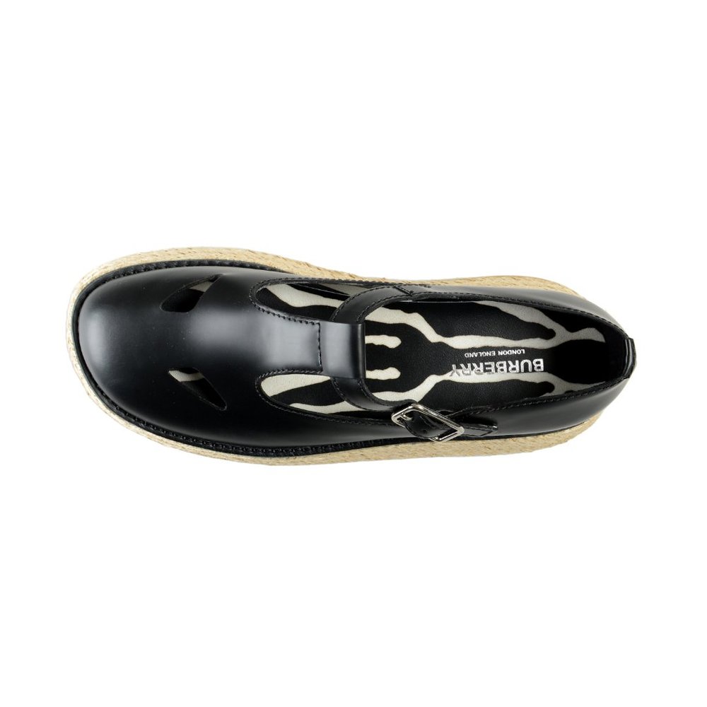 Burberry Women's "ALDWYCH JUTE" Black Leather Platform Baby Doll Shoes - Picture 7 of 8